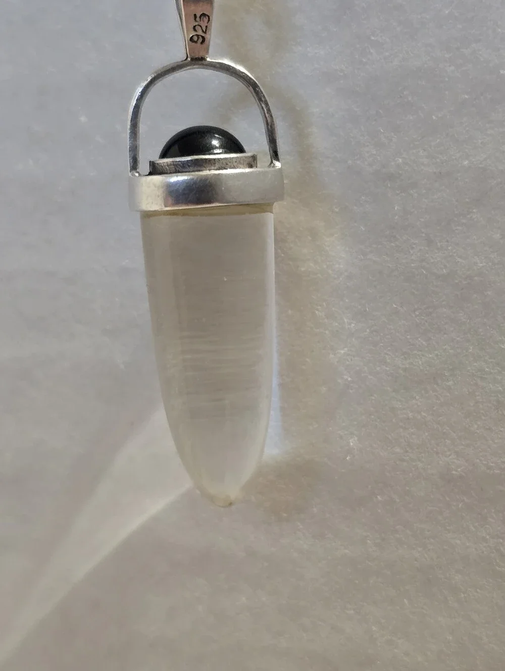Vtg 1.4 Inch Black Tourmaline Clear Crystal Pendant On 18 Inch Silver Box Chain